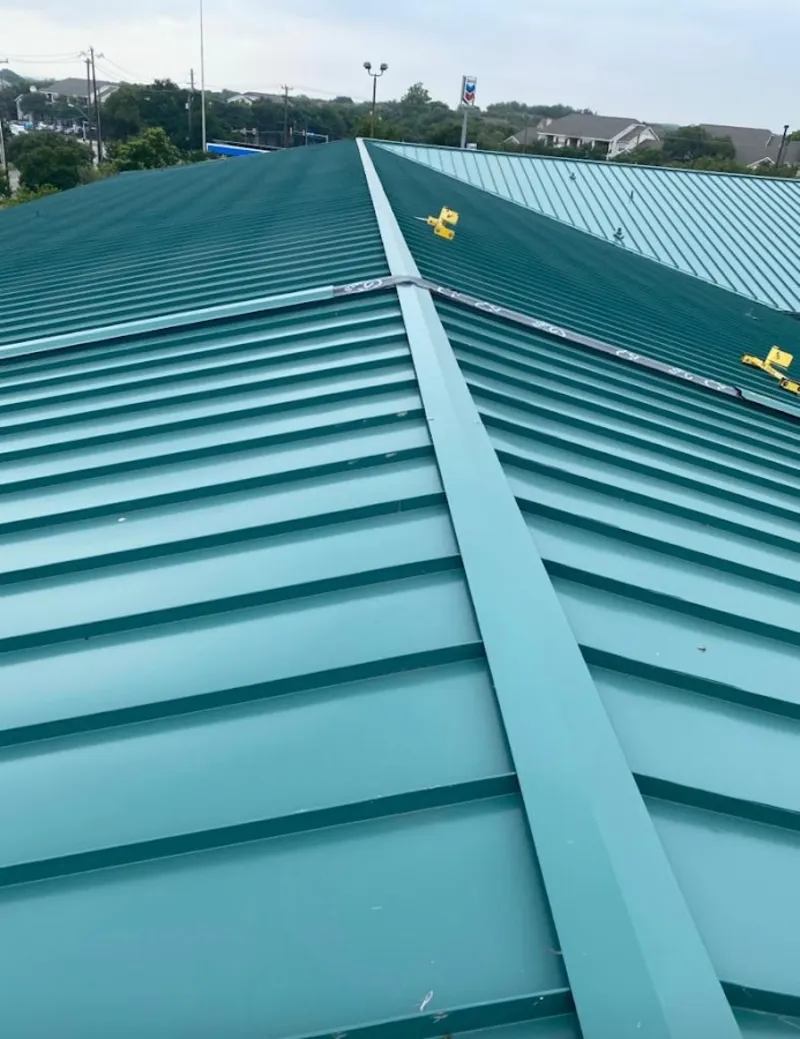 Green commercial metal roof ridge and valley for Metal Roof Repair in Jamesburg